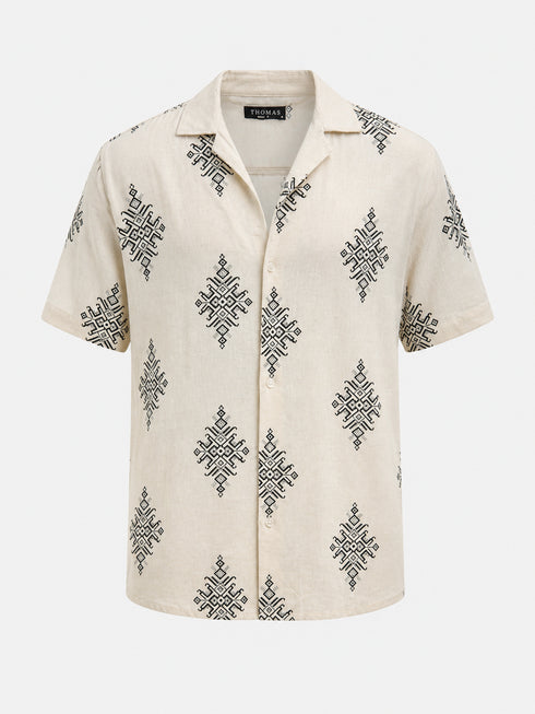 Geometric Print Short Sleeve Shirt / (0195)- Off-White