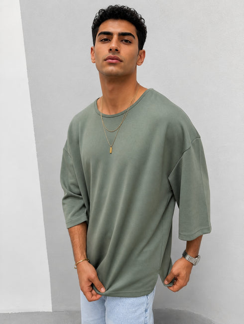 Oversized Drop-Shoulder T-Shirt – Olive Green / (0179)