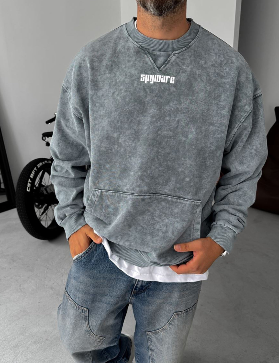 Washed spyware printed sweatshirt / Gray  - 0056