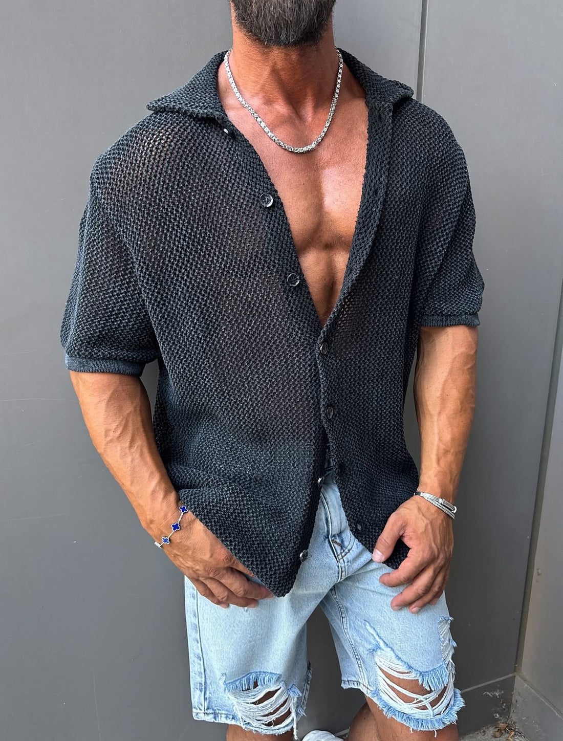 Knitwear oversized shirt - black 0036