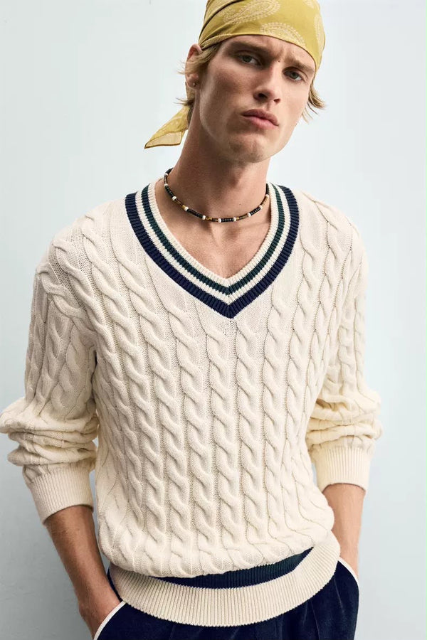 ZARA Cable-Knit V-Neck Sweater (ZW-0014)