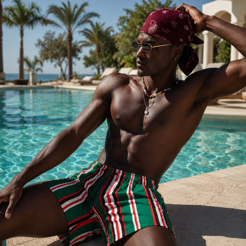 Green Multi-Stripe Swim Short(0266)