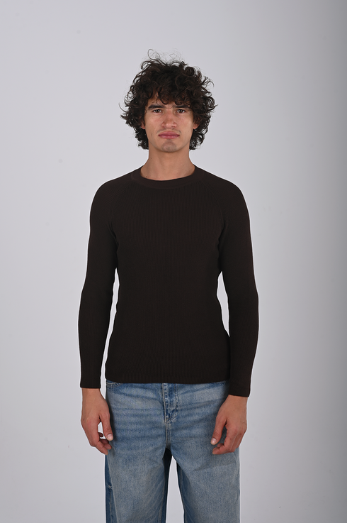 Textured Knit Crewneck Sweater- (W-0329)