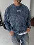 Washed spyware printed sweatshirt / navy blue - (0056)
