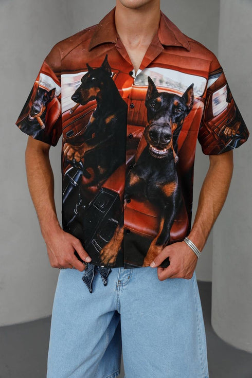 Oversized Graphic Resort Shirt – Burnt Orange (0277)