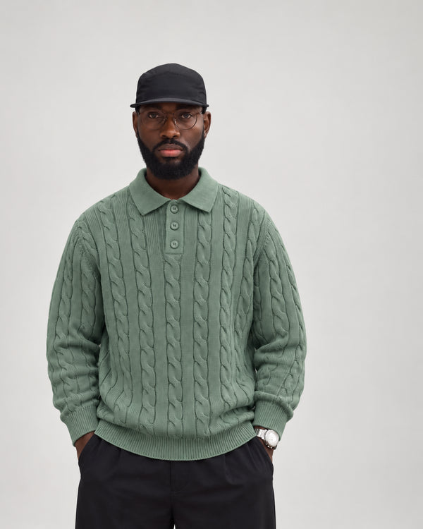 Premium Cable-Knit Polo Sweater - (W-0341)