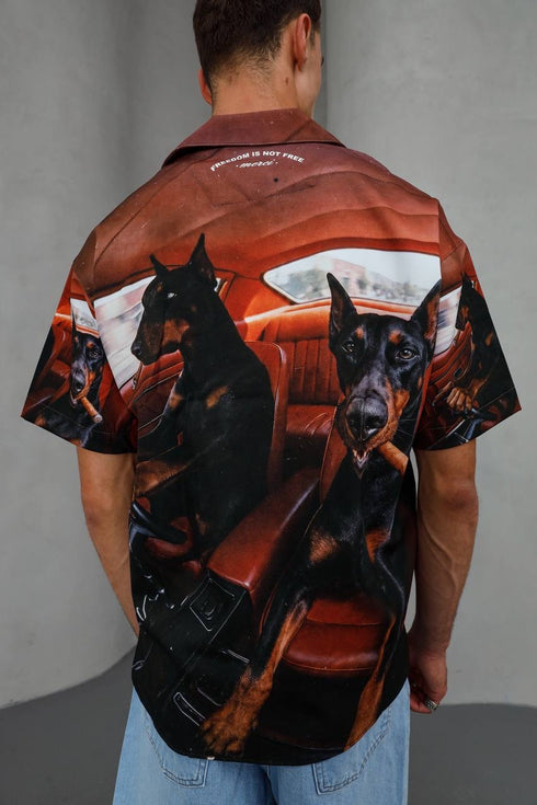 Oversized Graphic Resort Shirt – Burnt Orange (0277)