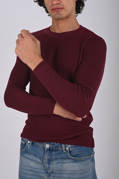 Textured Knit Crewneck Sweater- (W-0329)