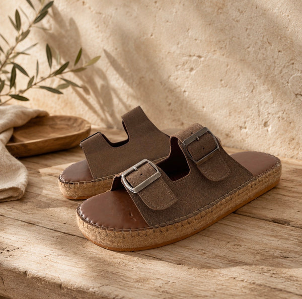 Double-Buckle Espadrille Slides-(0258)