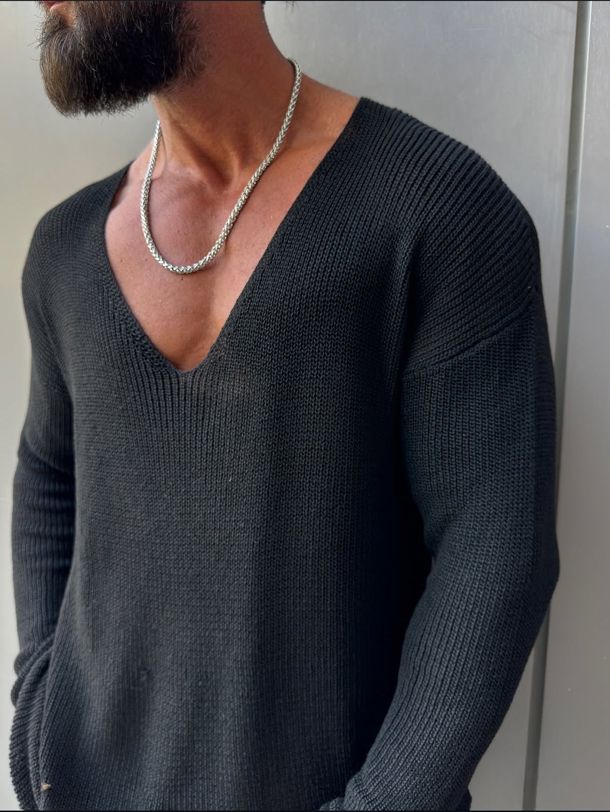 Knitwear oversized shirt - black  0058