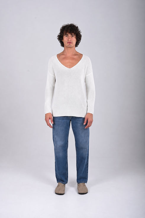 Textured V-Neck Knit Sweater - (W-0058)