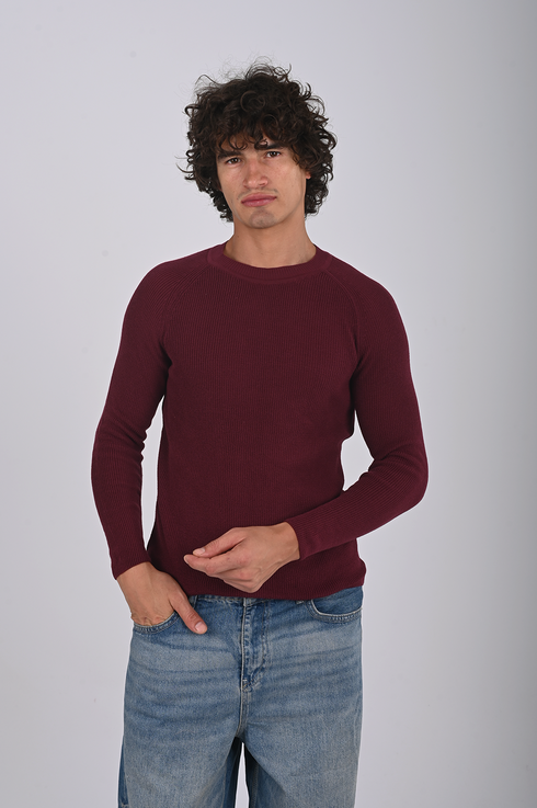 Textured Knit Crewneck Sweater- (W-0329)