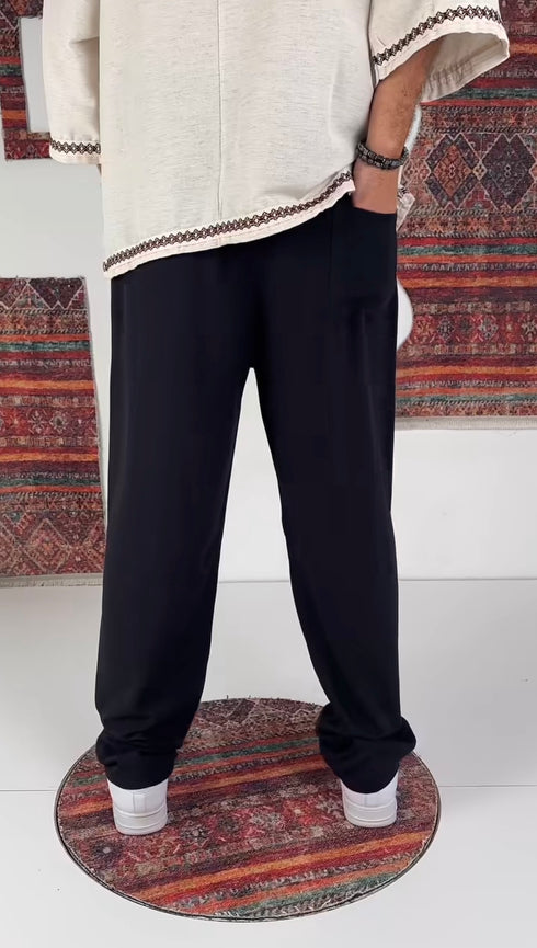 Relaxed Linen Jogger Pants – black 0120
