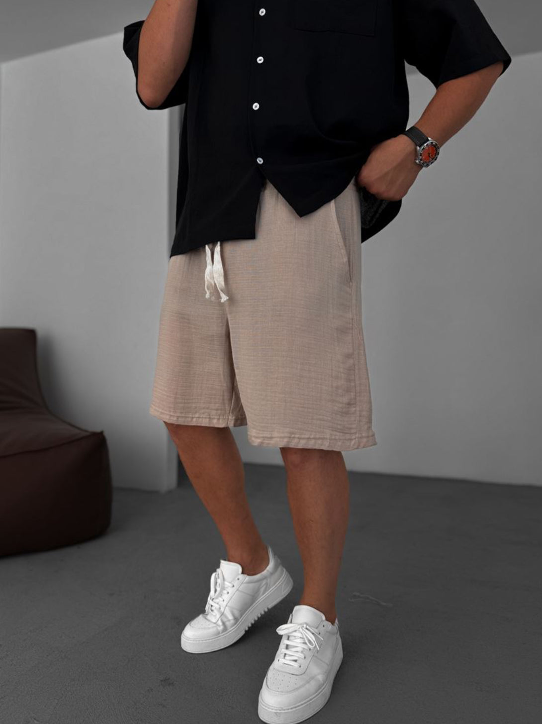 Muslin Fabric Linen Short - 002 - light brown