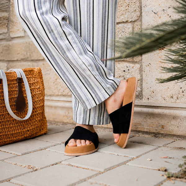Leather Comfort Slide Sandals-black - (009)