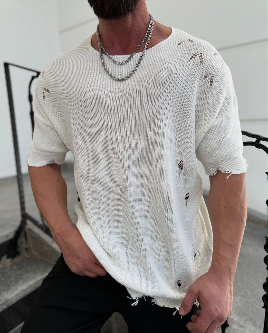 Cotton knitwear shirt -white - 0026