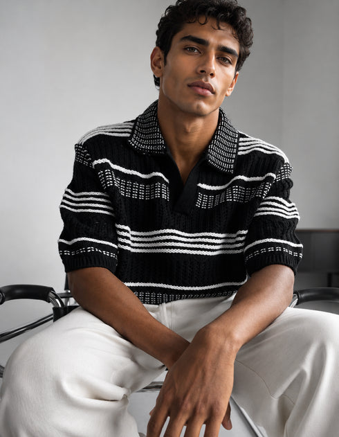 Oversized knitwear shirt -Balck- (0021)