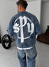 Washed spyware printed sweatshirt / navy blue - (0056)