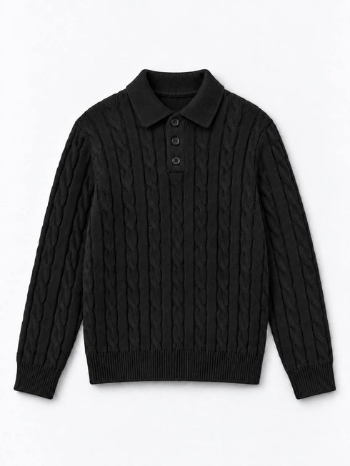 Premium Cable-Knit Polo Sweater - (W-0341)