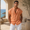 Raw Edge Linen Shirt / (0147) / orange