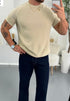 Slim Fit Ribbed Knit T-Shirt – Beige (0170)