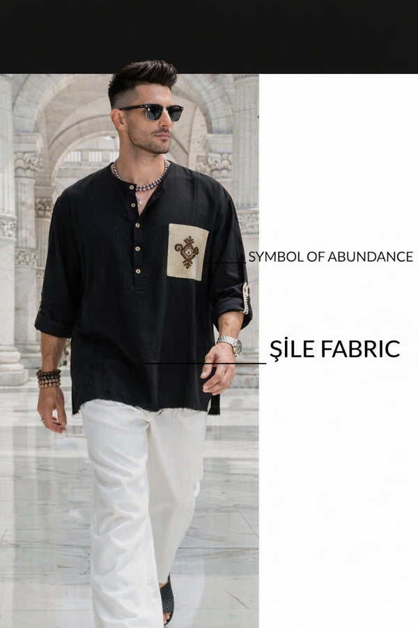 Şile Fabric Embroidered Shirt – Black Edition (0202)