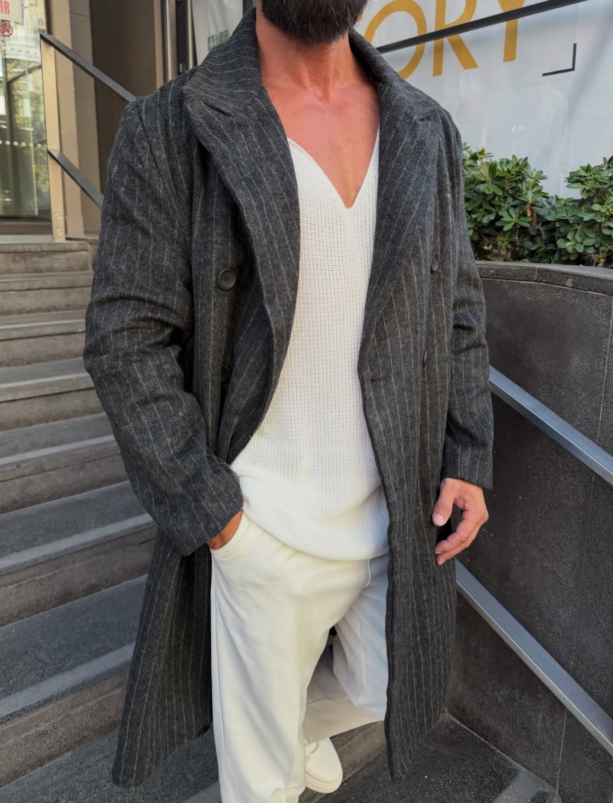 Textured water-repellent coat - dark gray  0076