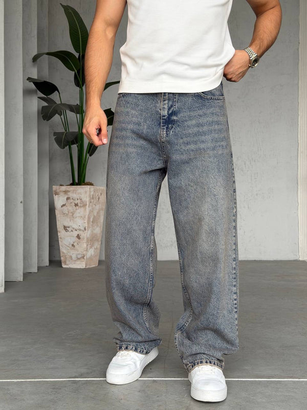 Grey Vintage Washed Baggy Jeans(P-0349)