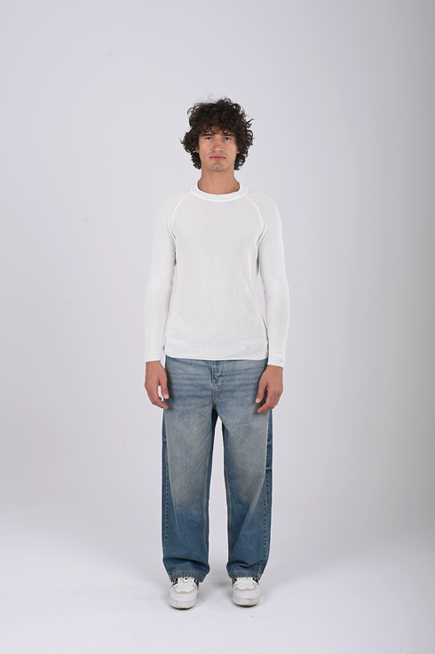 Textured Knit Crewneck Sweater- (W-0329)