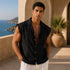 Raw Edge Sleeveless Linen Shirt - (0223)