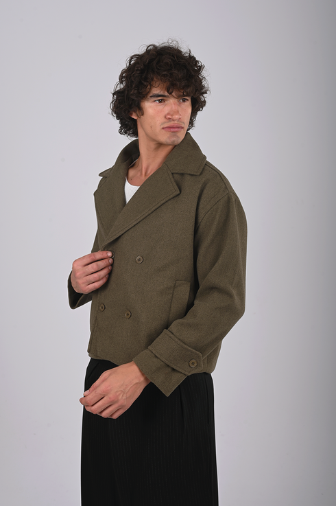 Double Breasted Crop Stamped Jacket - (W-0310)