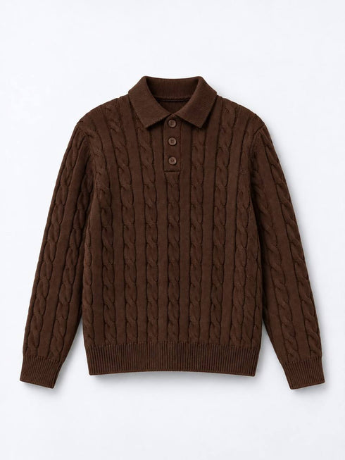 Premium Cable-Knit Polo Sweater - (W-0341)