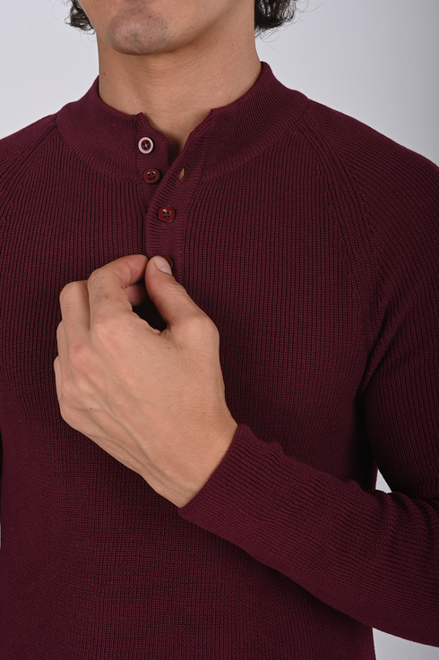 Ribbed Knit Henley Sweater -(W- 0323)