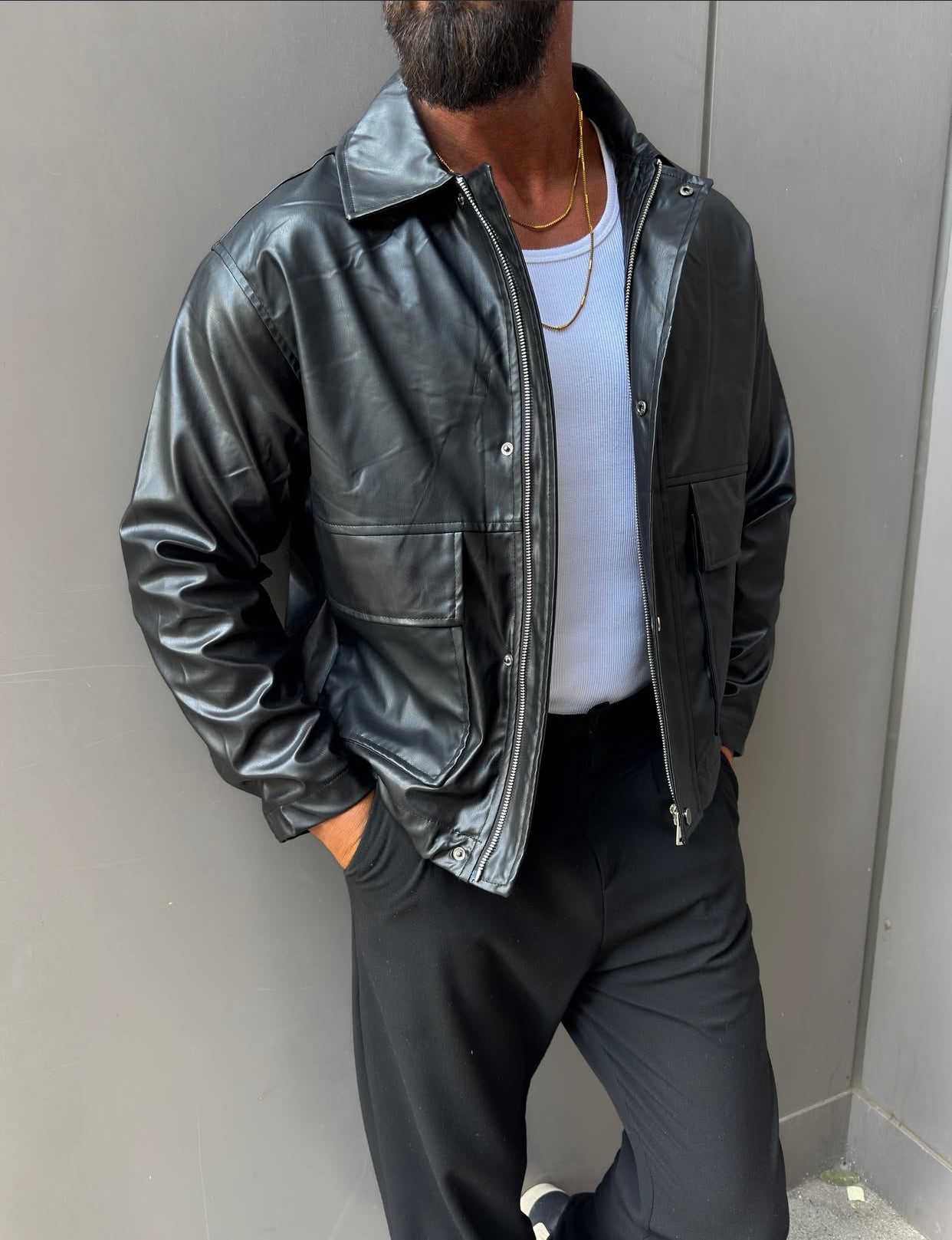 Faux leather quilted jacket 0091