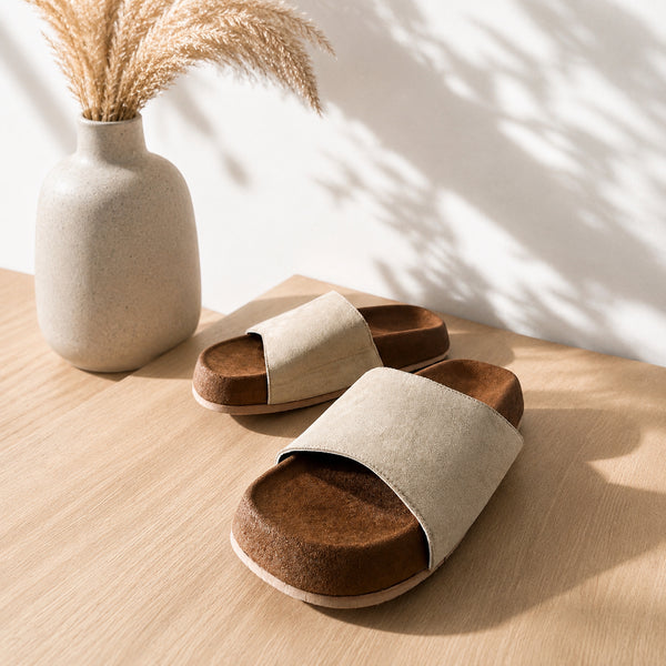 Leather Comfort Slide Sandals-beige - (009)