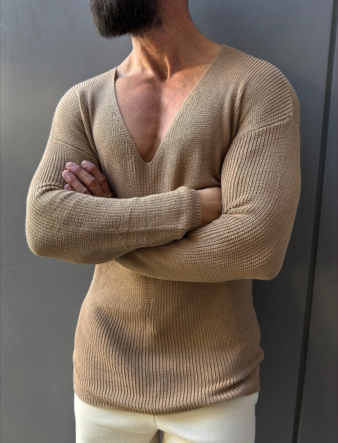 Knitwear oversized shirt - light brown 0058