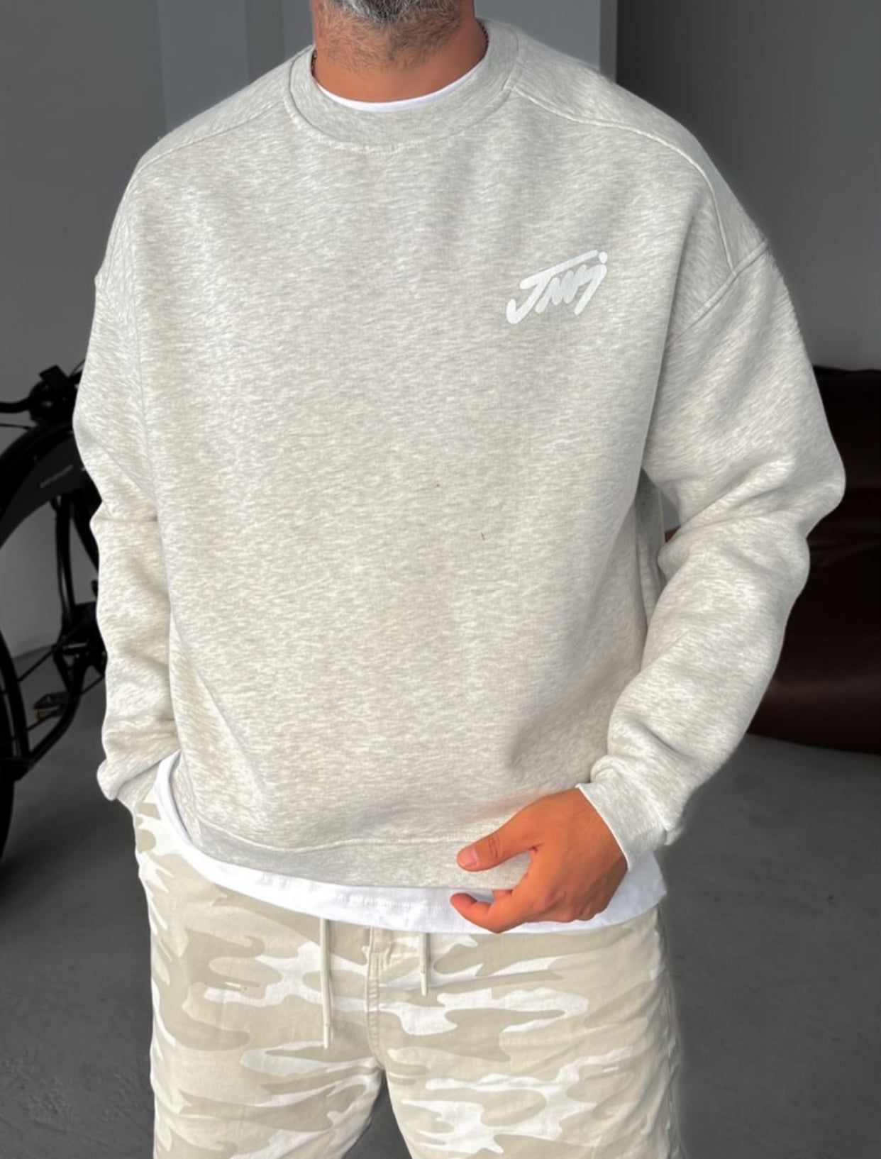 Gray basic printed sweatshirt - 0057