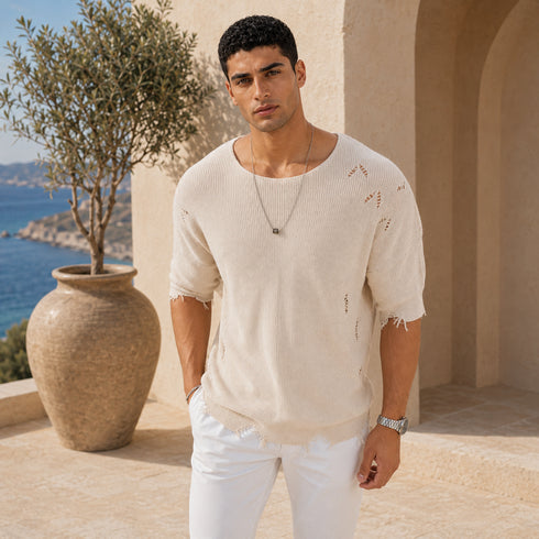 Premium Distressed Knit T-Shirt – (0026)