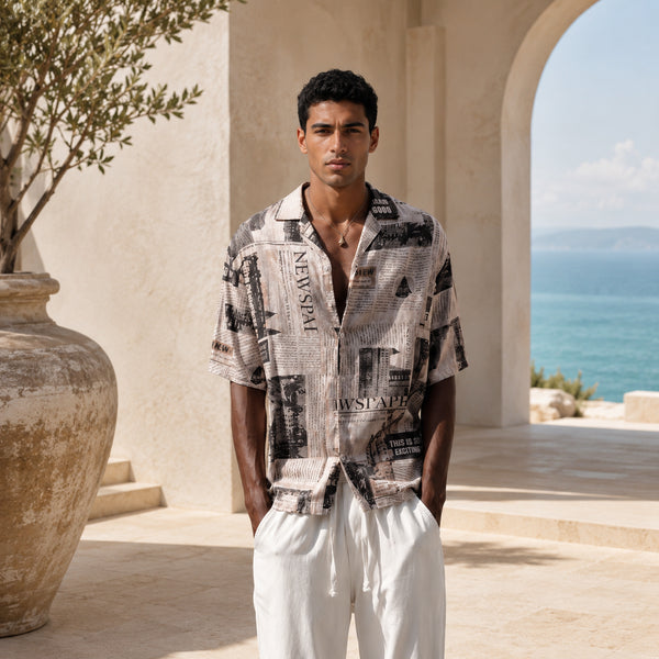 Newspaper Print Resort Shirt - (0260)
