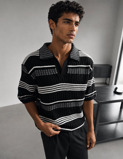 Oversized knitwear shirt -Balck- (0021)