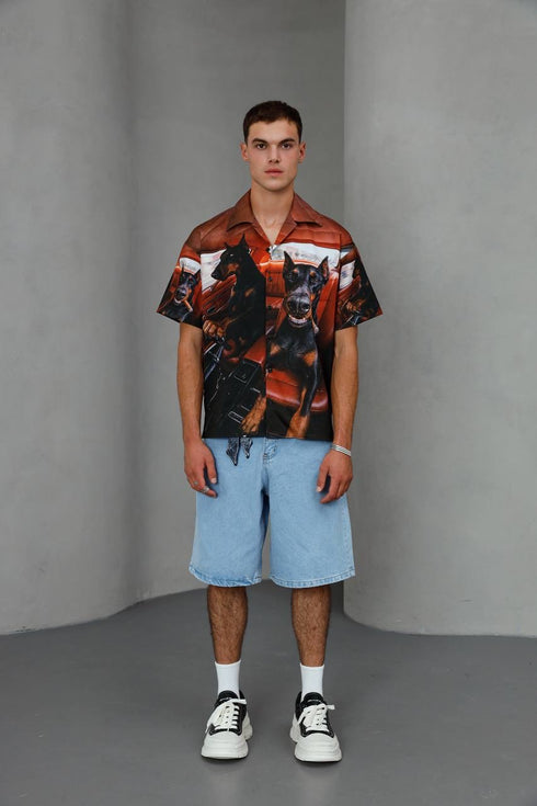 Oversized Graphic Resort Shirt – Burnt Orange (0277)