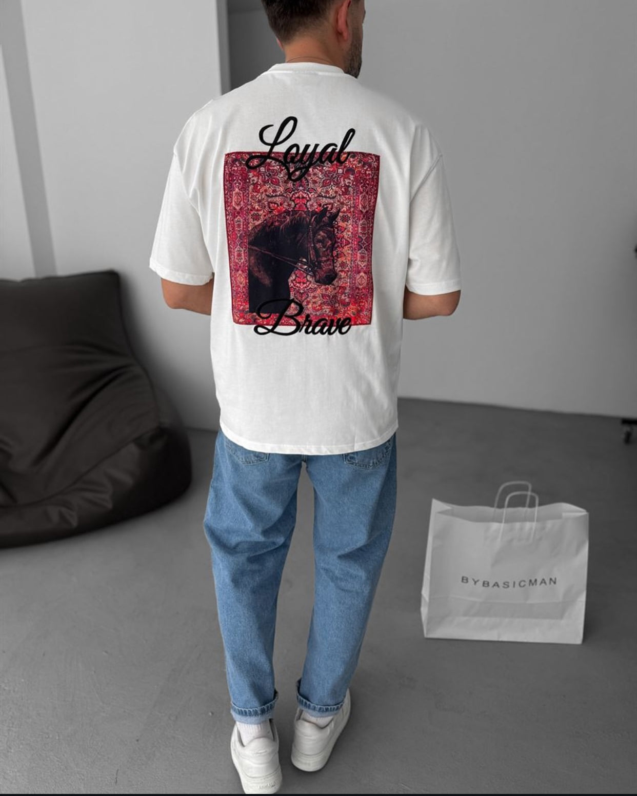 Oversized cotton shirt - horse print