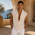 Raw Edge Sleeveless Linen Shirt - (0223)
