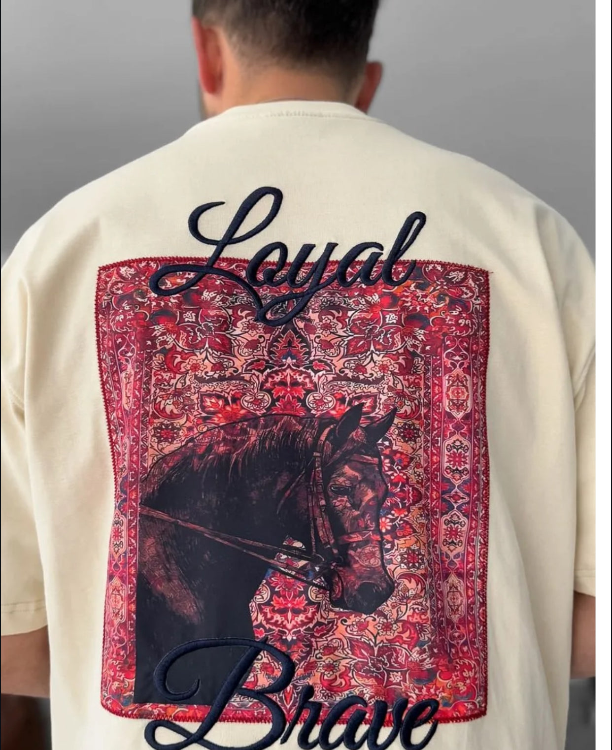 Oversized cotton shirt - horse print