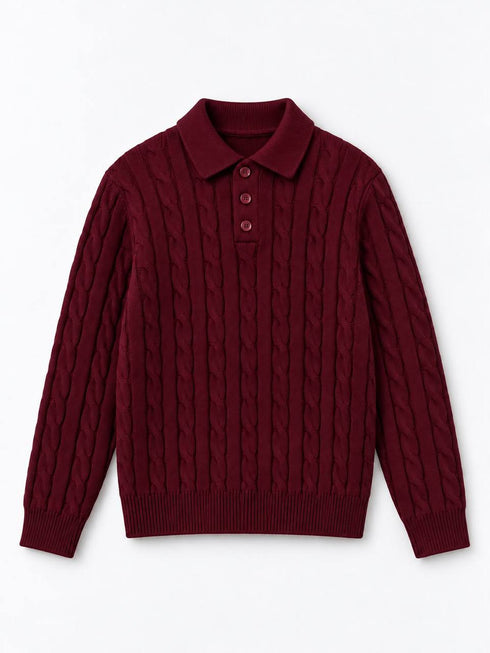 Premium Cable-Knit Polo Sweater - (W-0341)