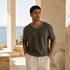 Ribbed V-Neck Knit T-Shirt -(0032)