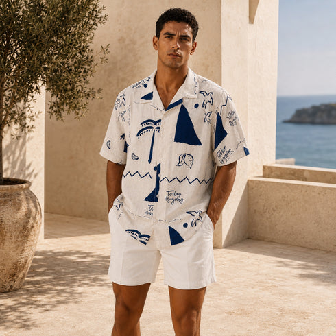 Coastal Sketch Resort Shirt- white (0253)