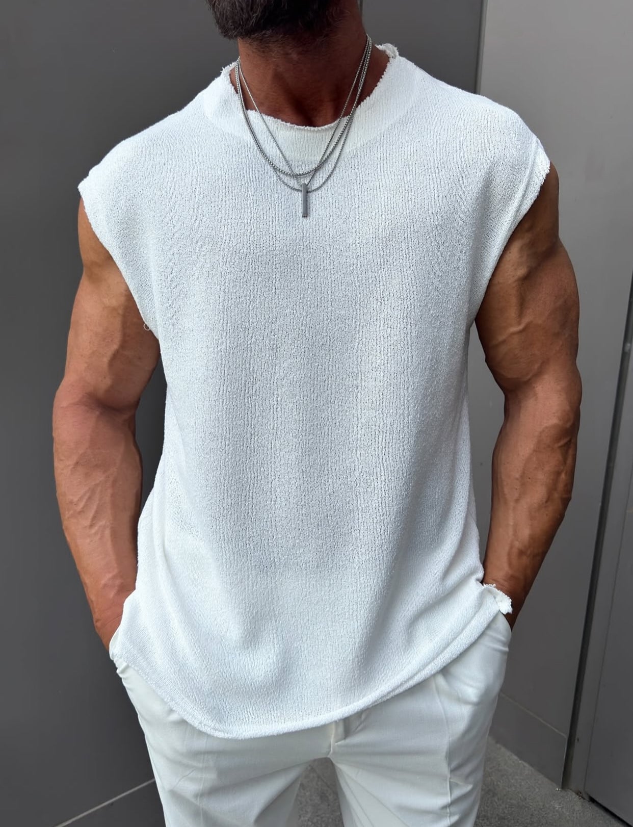 Cotton sleeveless shirt - 0013 - white