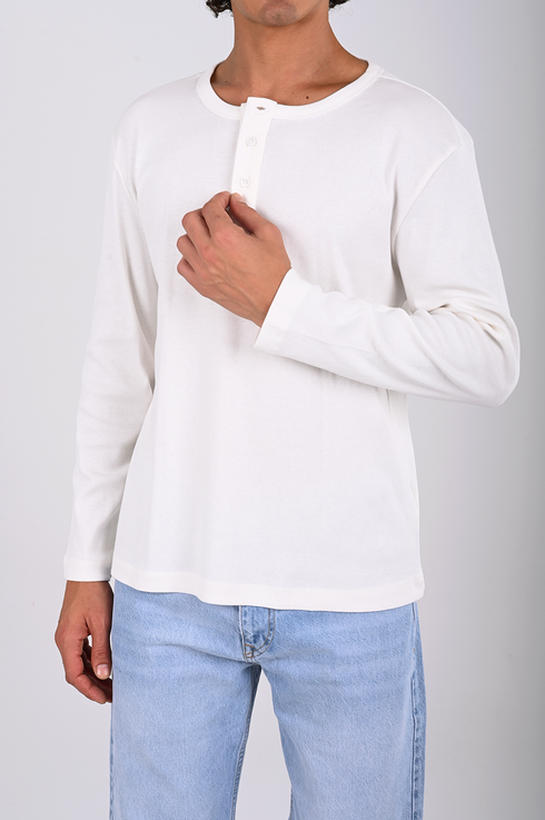 Essential Ribbed Henley Long Sleeve (W-0305)