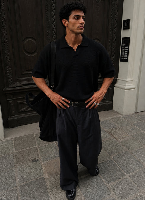 Textured Knit Polo – black (0171)